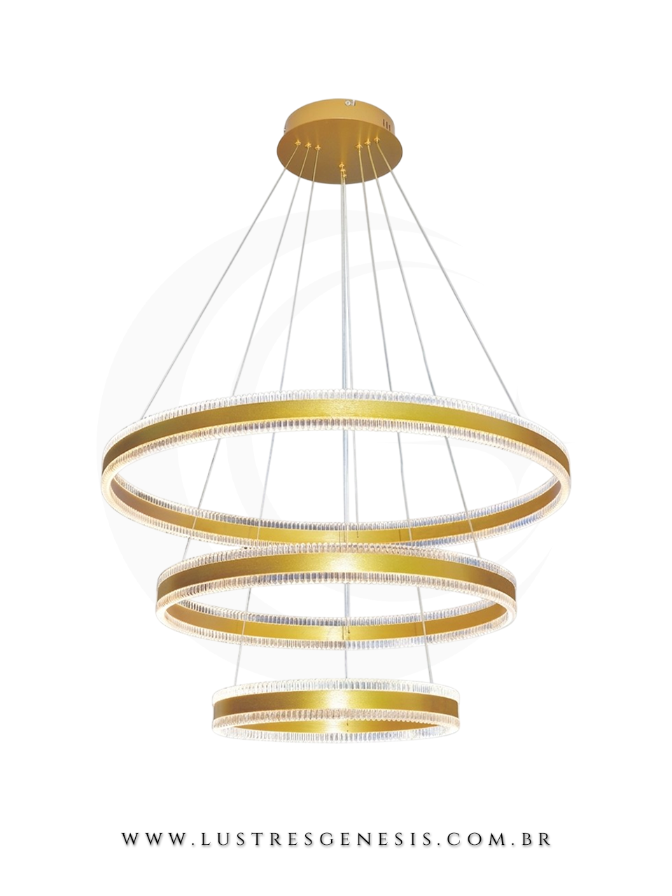 Luminaria de Teto Pendente LED DCD03242 Dourado Bivolt 226W 3000K &Oslash;40x60x80cm, P&eacute; Direito Duplo, Sala de Jantar, Escadas
